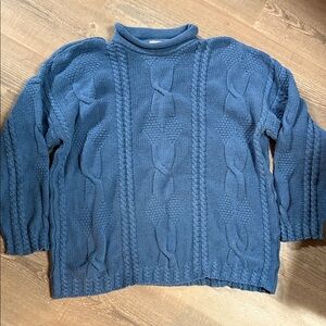 Cozy Cornflower Blue Cable Knit Vintage Roll Neck Sweater 100% Cotton Thick